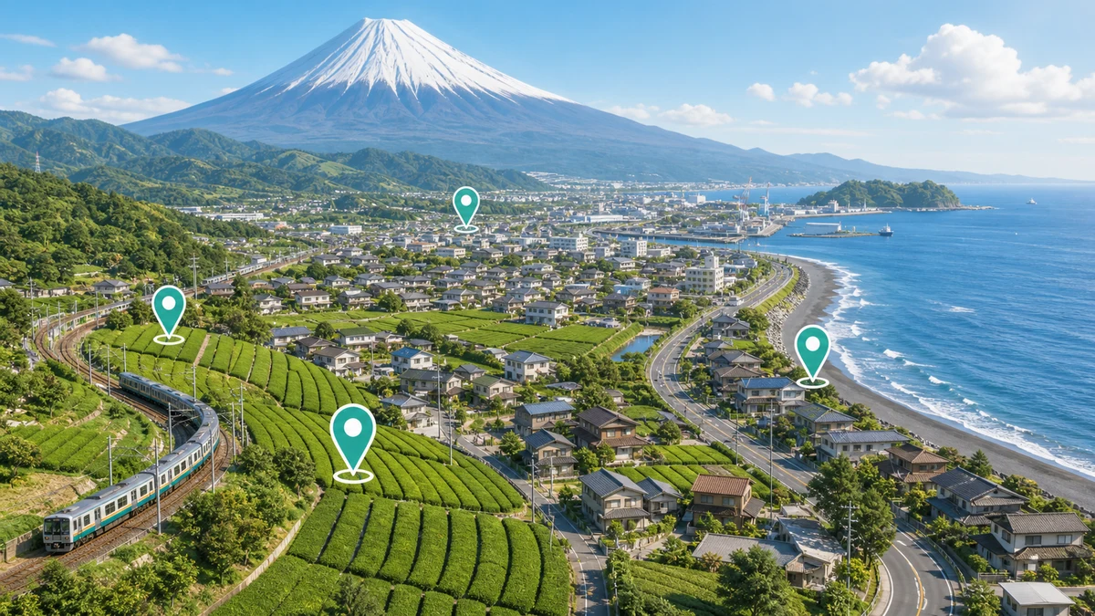 静岡県の富士山、茶畑、海岸をモチーフにした地域イメージ